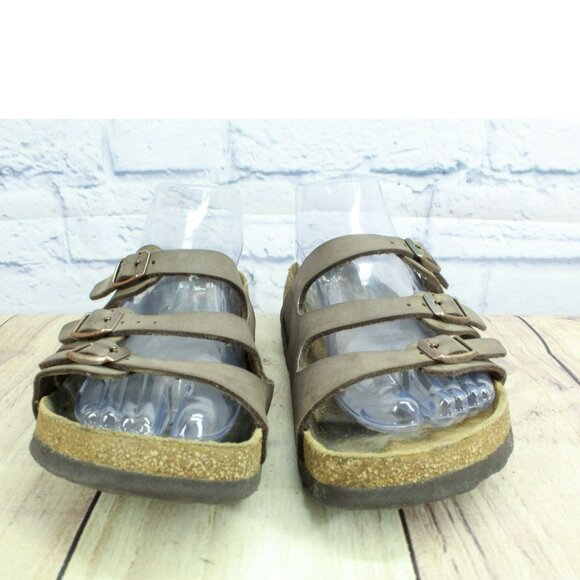 *Birkenstock Florida Brown Leather Slip-on Birko-Flor Sandals Size 10.5 Inches - Picture 5 of 10